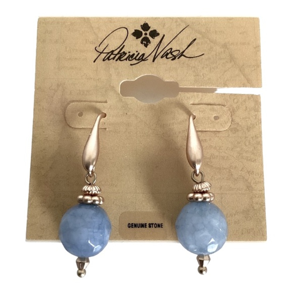 Patricia Nash Genuine Stone Dangle Earrings Egyptian Matte Gold Tone Light Blue